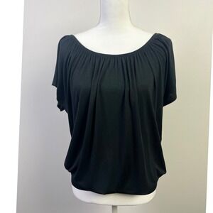 White House Black Market Minimalist Blouse Dolman Top Gathered Neck Black‎ XS
